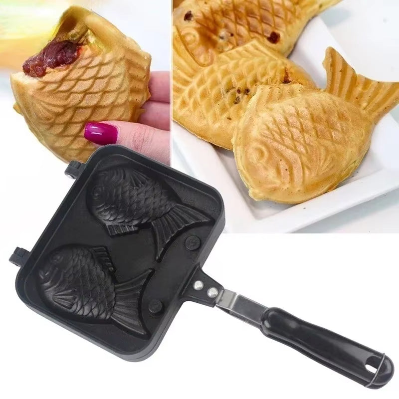 Japanese Taiyaki Fish-Shaped Waffle Cake Maker Pan - Double Hot Dessert Fry Pan Molds