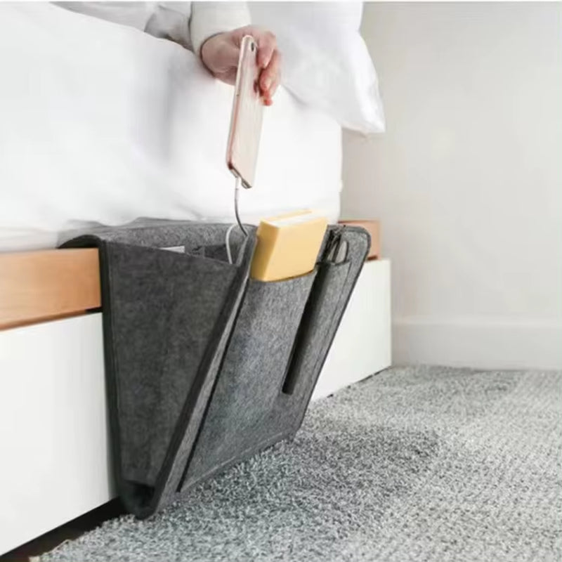 Stylish Felt Bedside Storage Organizer - Anti-Slip Hanging Pouch for Sofa and Bedside Convenience