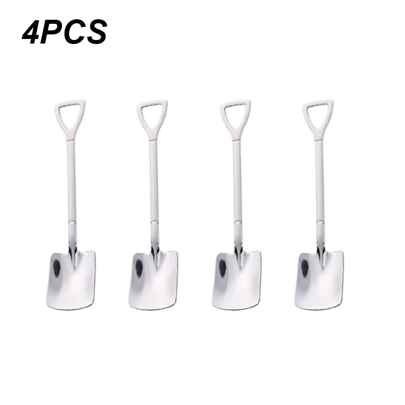 Stainless Steel Creative Shovel Shape Coffee & Tea Spoons Set - 4/8PCS Ice Cream Scoop Kitchen Accessories