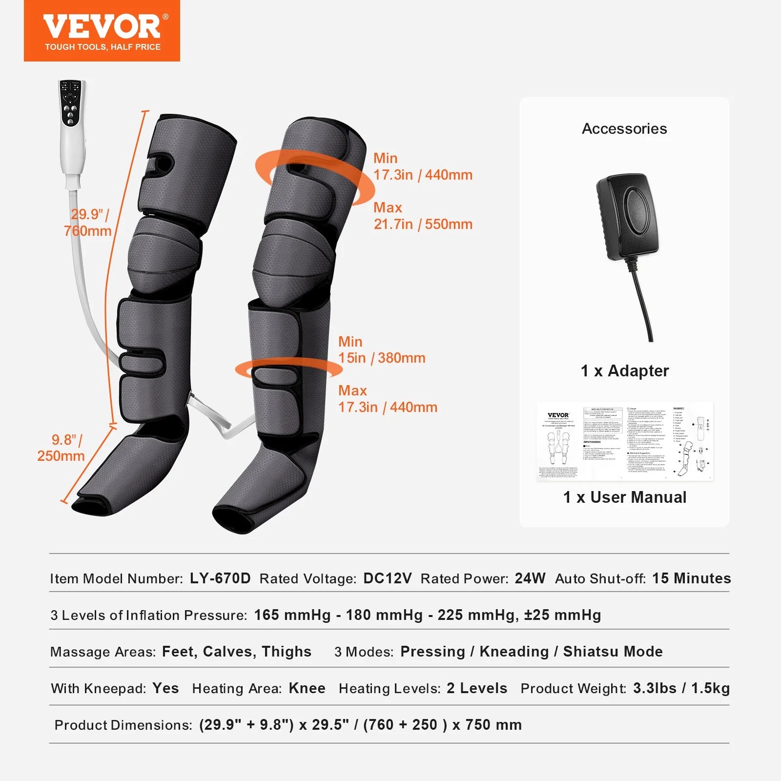 VEVOR Leg Tickler 3000: The Ultimate Booty Squeezer for Achy Feet, Calves, and Thighs – Now Featuring Kneecap Cuddles, 3 Modes of Mild Mayhem, and 2 Levels of Heat That'll Knock Your Socks Off!