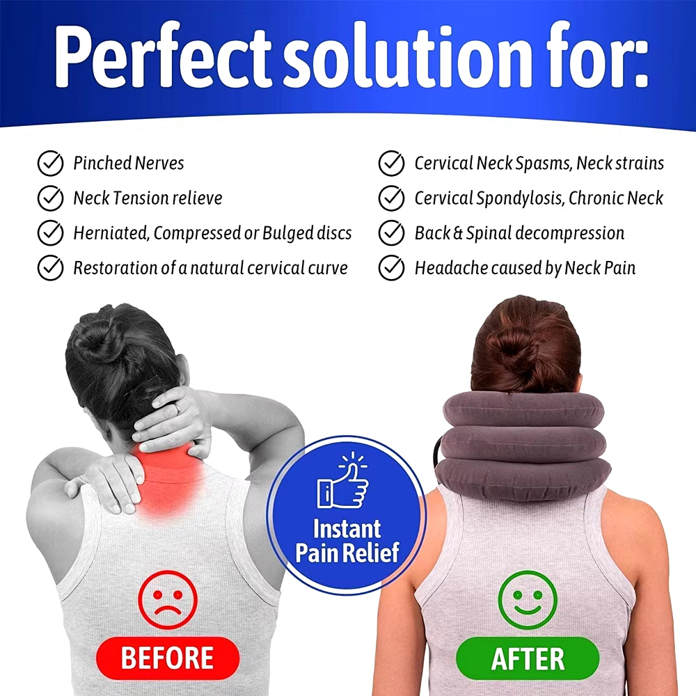 Ultimate Cervical Neck Traction Device - Inflatable Neck Stretcher for Chronic Pain Relief & Shoulder Alignment at Home