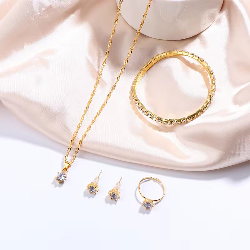 Unveiling Luxury: Stunning Rhinestone Jewelry Set for Women - Ring, Necklace, Earrings & Bracelet Ensemble