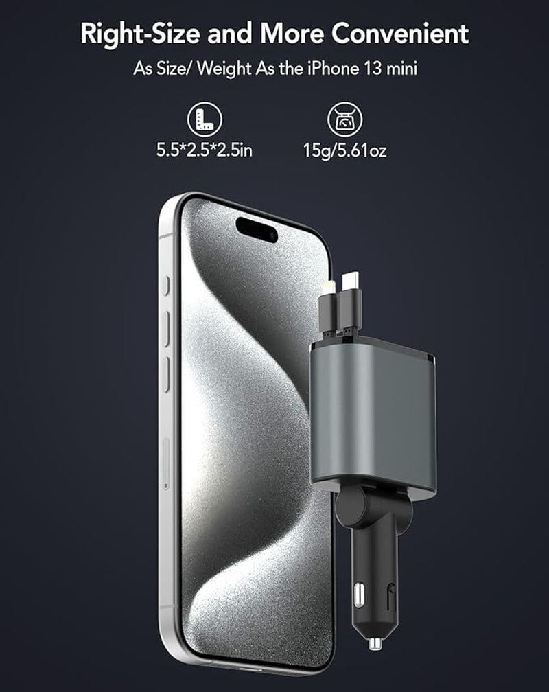 Ultimate 4-in-1 Retractable Fast Car Charger - 66W Power for iPhone 15/14/13/12/11, Galaxy & Pixel