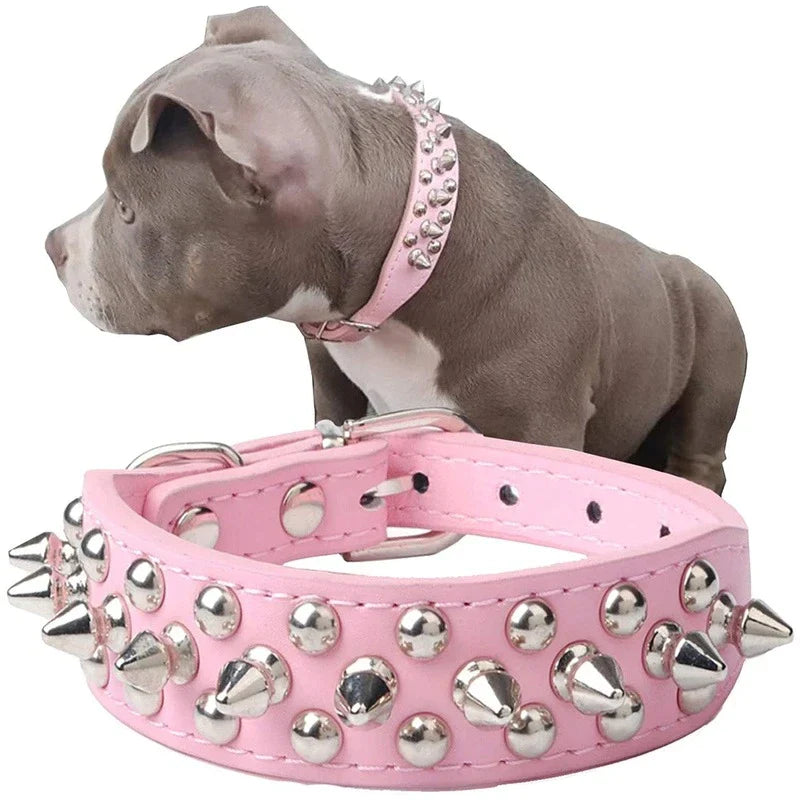 Stylish Spiked Studded Leather Dog Collar - Adjustable for Small to Large Pets, Perfect for Cats and Pit Bulls