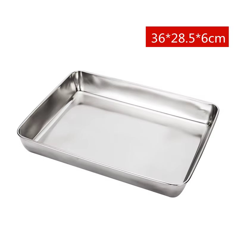 Premium Stainless Steel Rectangular Food Storage & Baking Tray - Deep Plates for Kitchen Organization