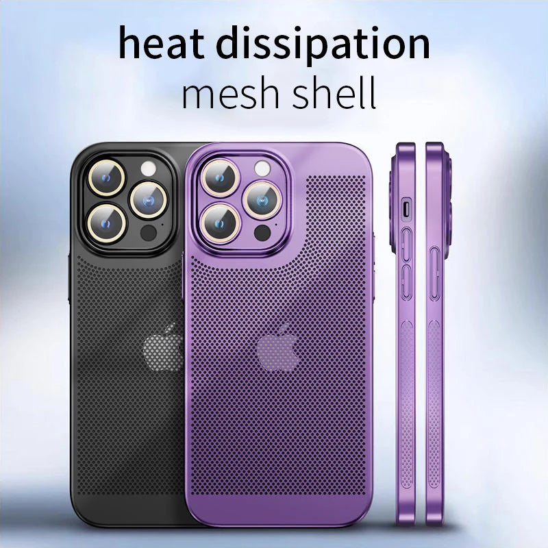 Stay Cool and Stylish: The Ultimate Heat Dissipation Phone Case for iPhone 11-16 Pro Max & Mini with a Snazzy Electroplated Border and Honeycomb Mesh!