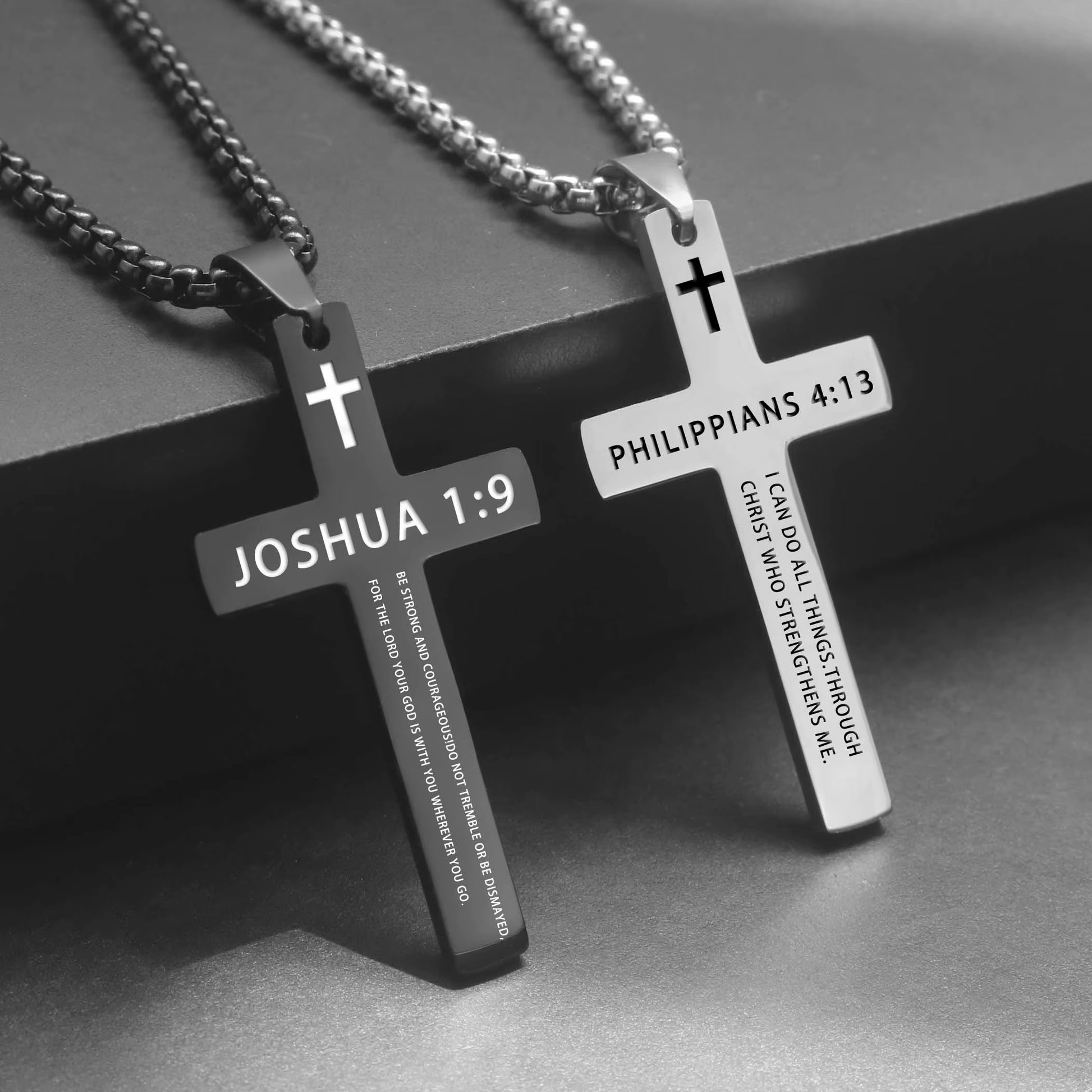 Stylish 304L Stainless Steel Jesus Cross Necklace for Men - Inspirational Bible Verse Jewelry