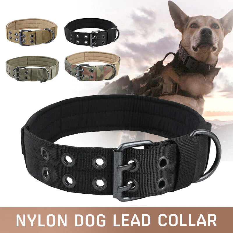 Heavy Duty 2" Wide Tactical Nylon Dog Collar for Large Breeds - K9 Military Style with Durable Metal Buckle