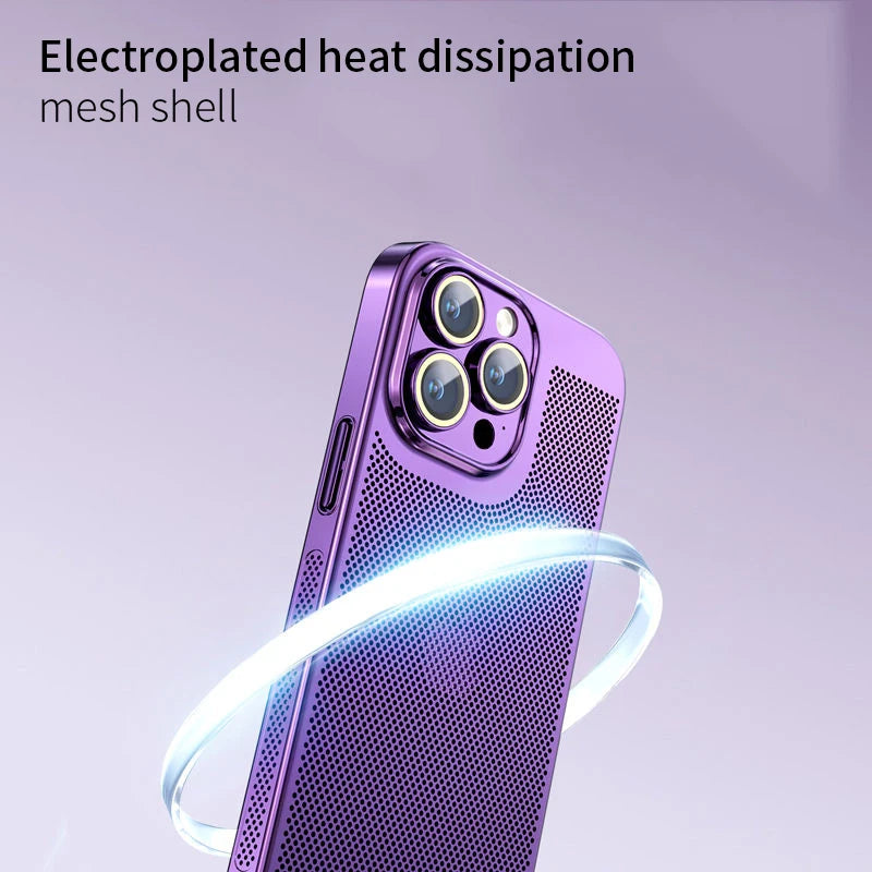 Stay Cool and Stylish: The Ultimate Heat Dissipation Phone Case for iPhone 11-16 Pro Max & Mini with a Snazzy Electroplated Border and Honeycomb Mesh!