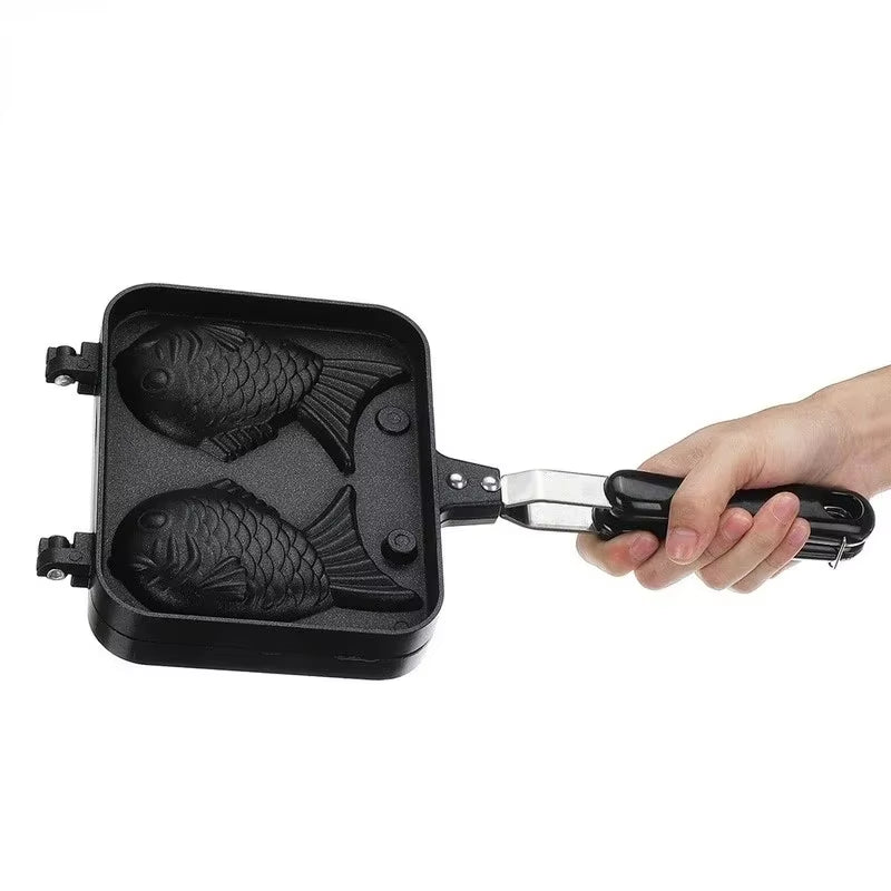 Japanese Taiyaki Fish-Shaped Waffle Cake Maker Pan - Double Hot Dessert Fry Pan Molds