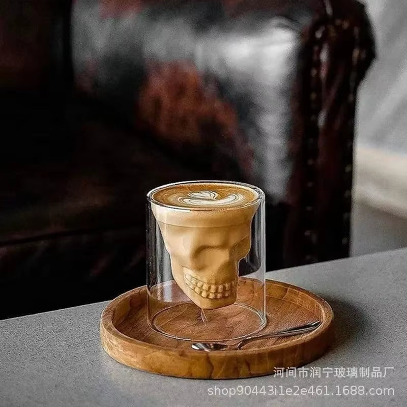 Double-Layered Transparent Skull Head Coffee Mug - Crystal Glass Cup for Whiskey, Wine, Vodka, and Beer